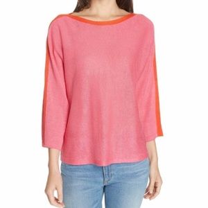 NWT Eileen Fisher Stripe Detail Linen Sweater